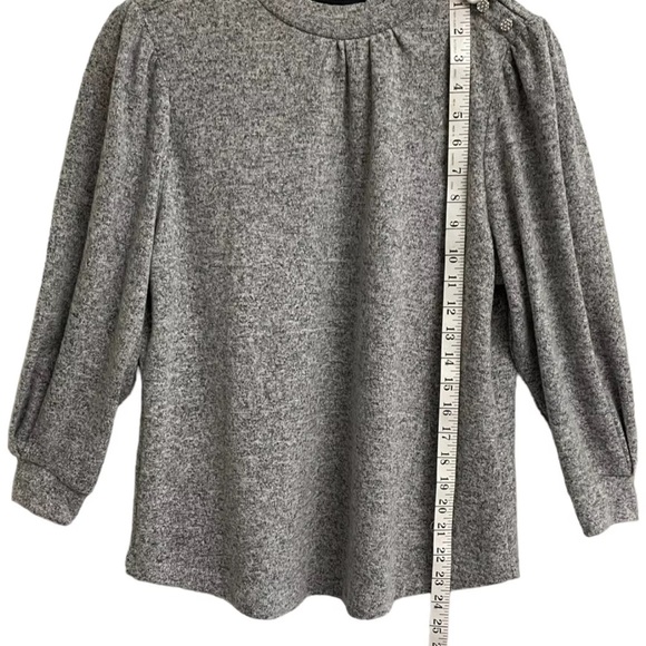 Adrienne Vittadini Sweater Top Shirt Womens Medium Grey Crystal Button Accents - Picture 9 of 10
